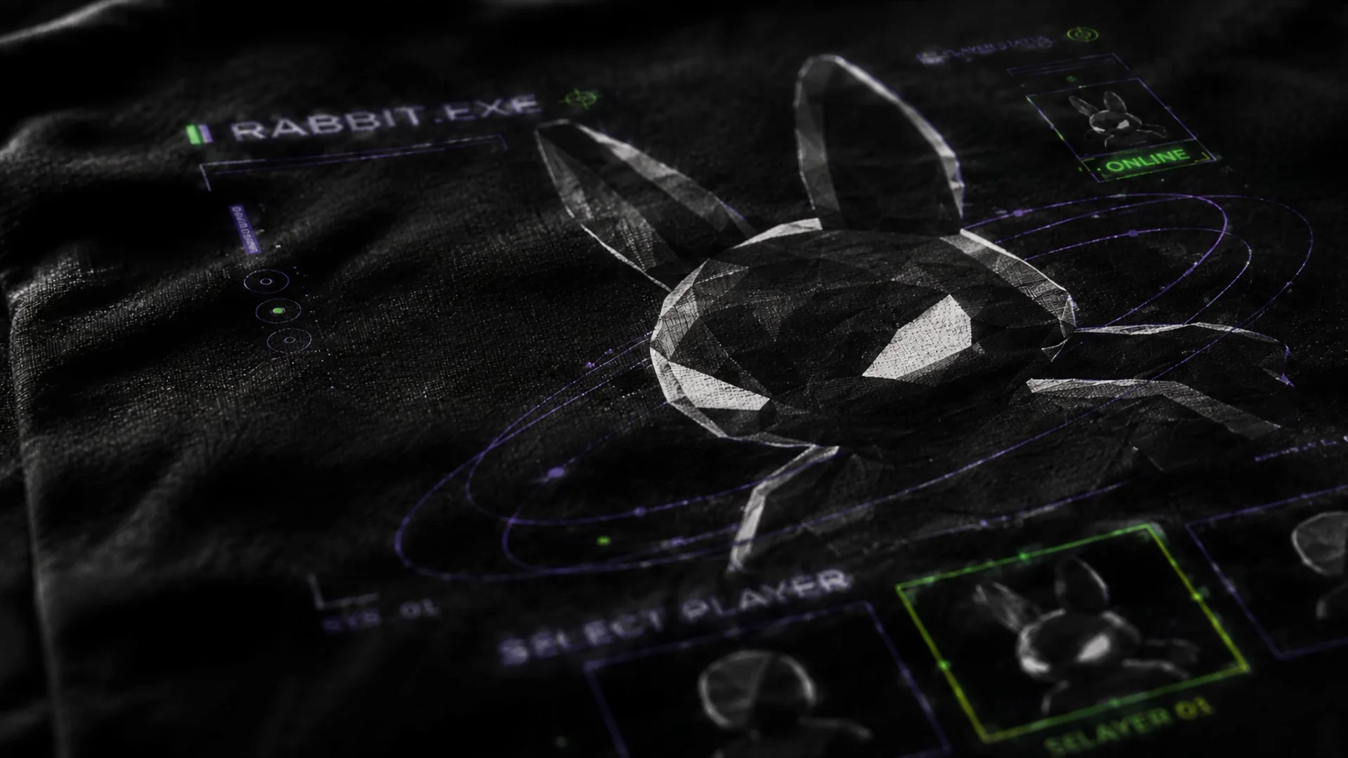 Rabbit.EXE artwork breaking across the textile surface